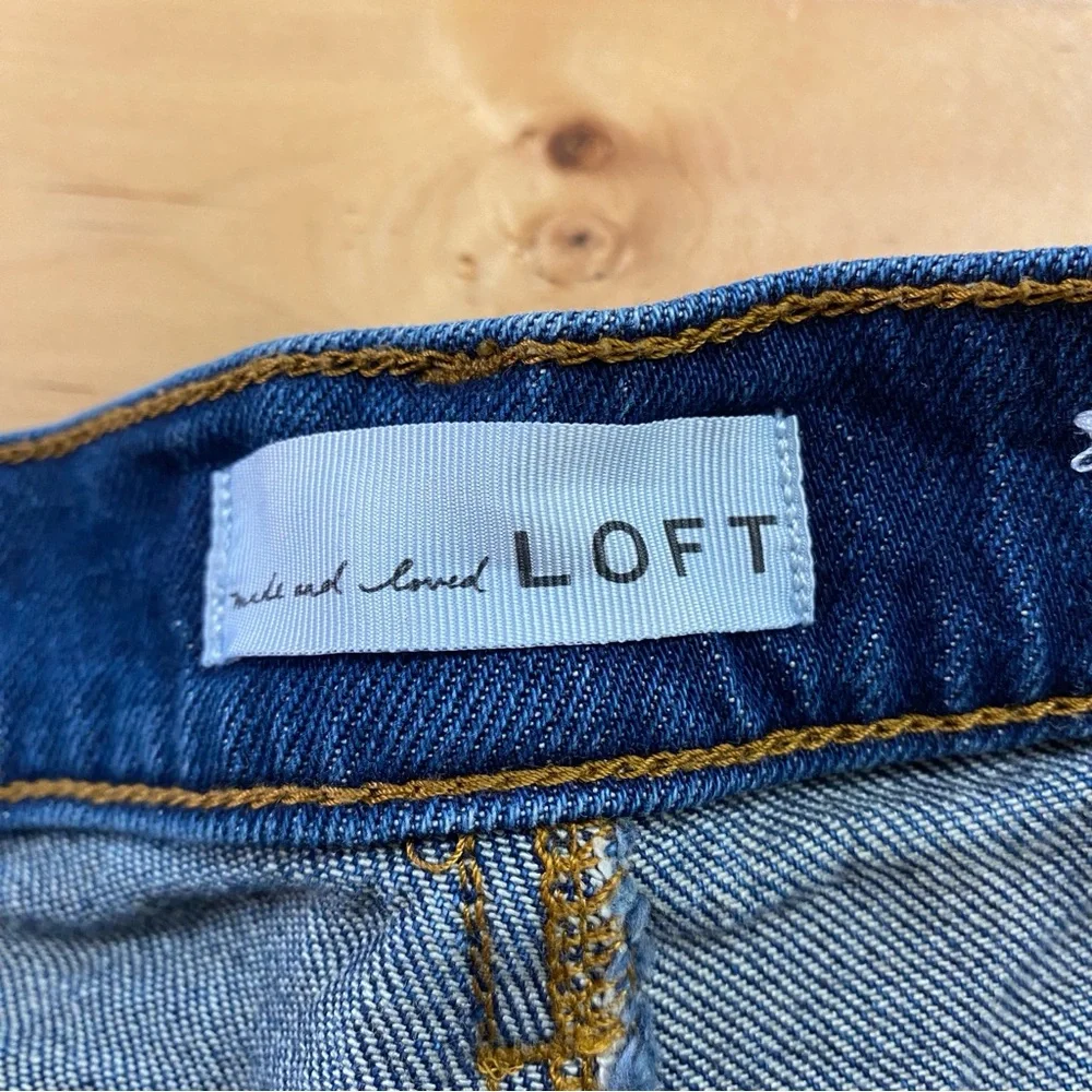 LOFT Pintucked High Rise Straight Jeans in Refined Dark Indigo Wash - Picture 7 of 11